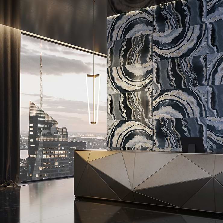 Agate Art Night Black 24x48 Artisan Decor Polished Porcelain Tile