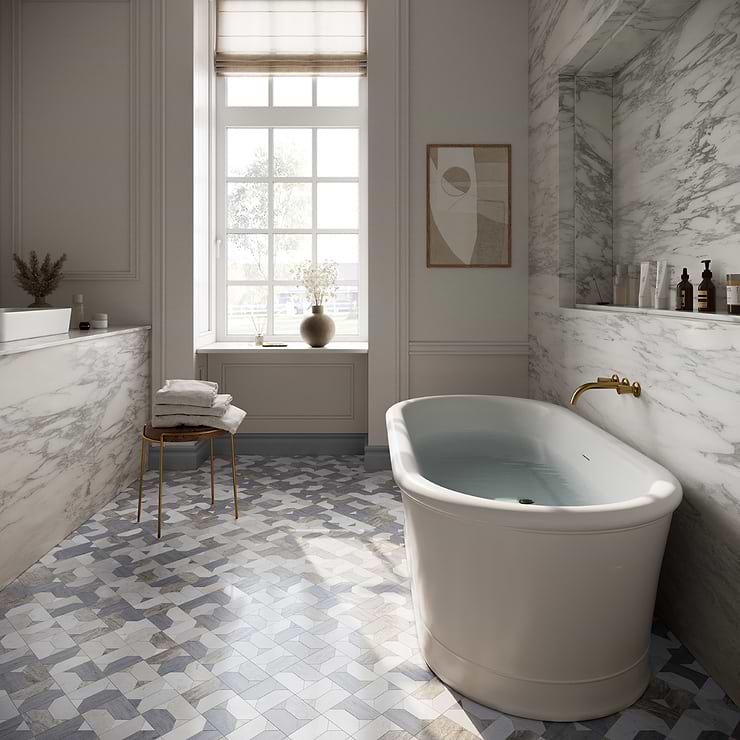 Isobel Glacier Gray Polished Marble Luxury Mosaic Tile