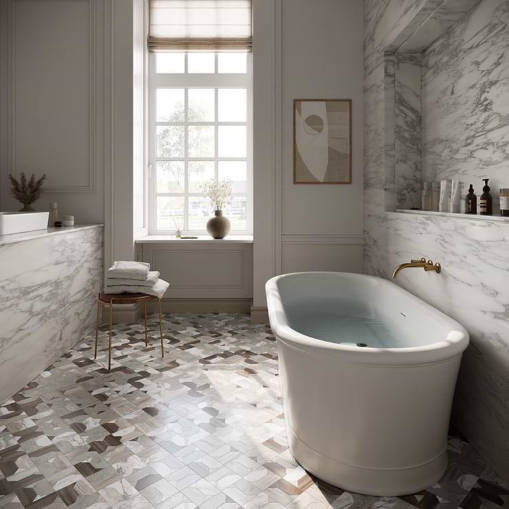 Isobel Russet Brown Polished Marble Luxury Mosaic Tile