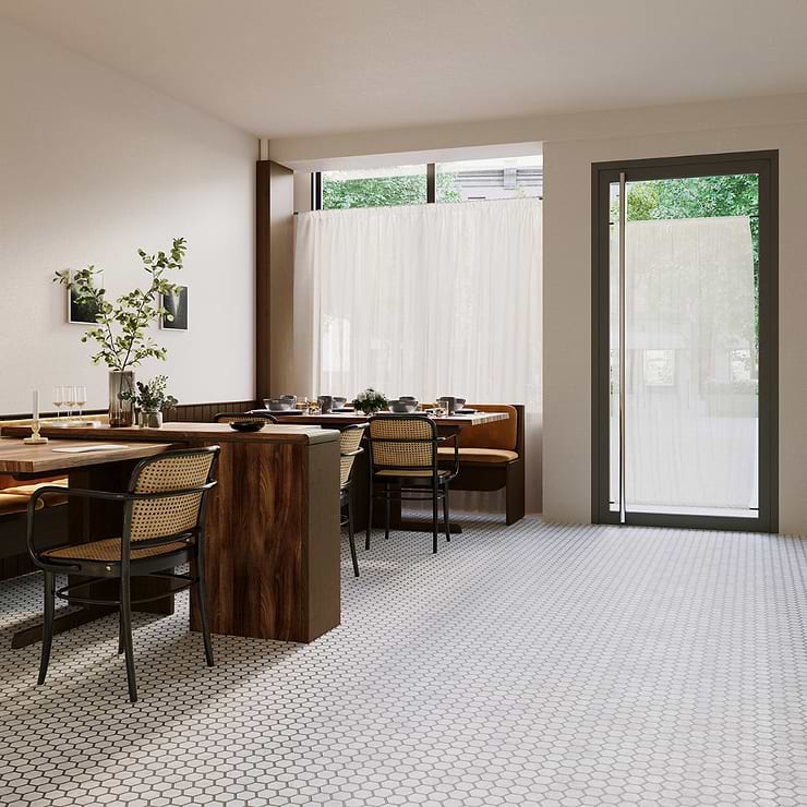 Florentine Asian Statuary & Athens White and Gray 2" Hexagon Polished Marble Mosaic Tile