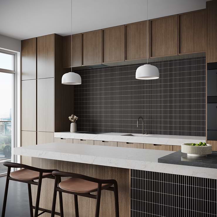 Kai Black 1x4" Tri-Stacked Matte Porcelain Mosaic Tile