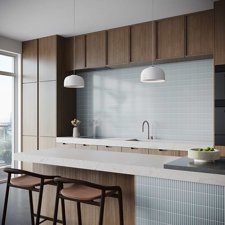 Kai Sky Blue 1x4" Tri-Stacked Glossy Porcelain Mosaic Tile