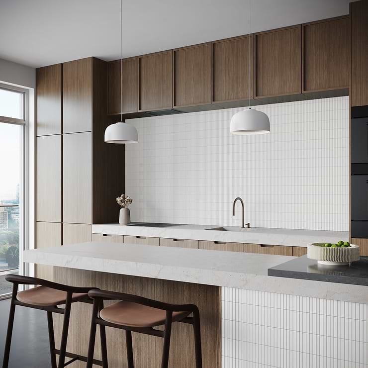 Kai White 1x4" Tri-Stacked Matte Porcelain Mosaic Tile