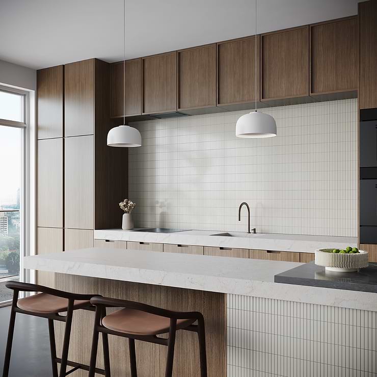Kai White 1x4" Tri-Stacked Glossy Porcelain Mosaic Tile