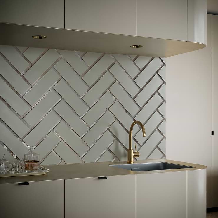 Dark Gray Beveled 4x12 Mirror Subway Tile for Wall
