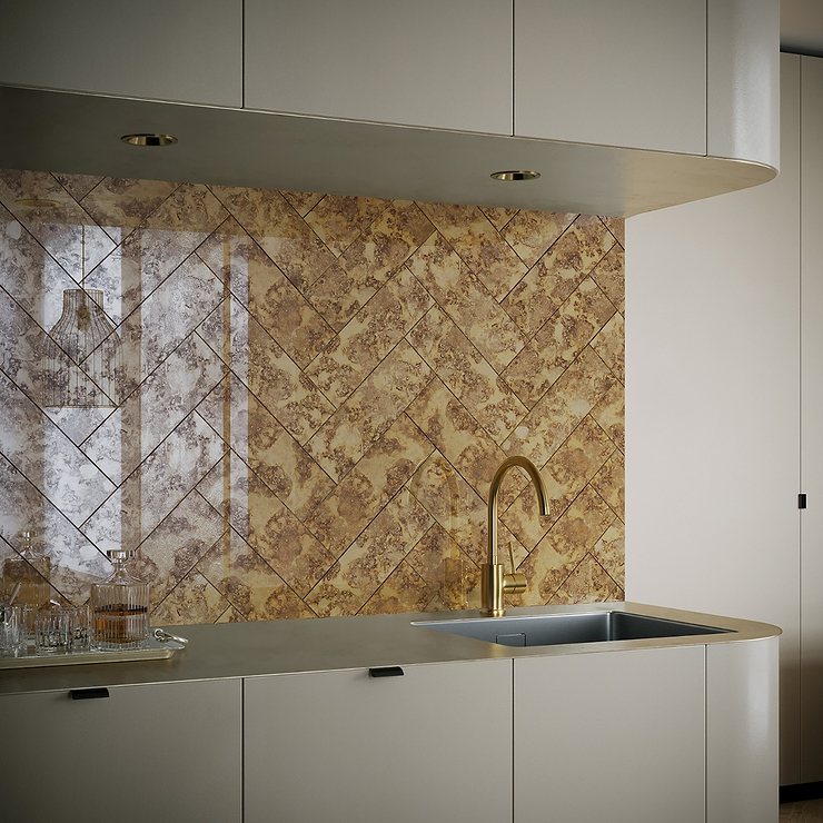 Vilna Oro Gold 6x18 Antique Mirror Subway Wall Tile