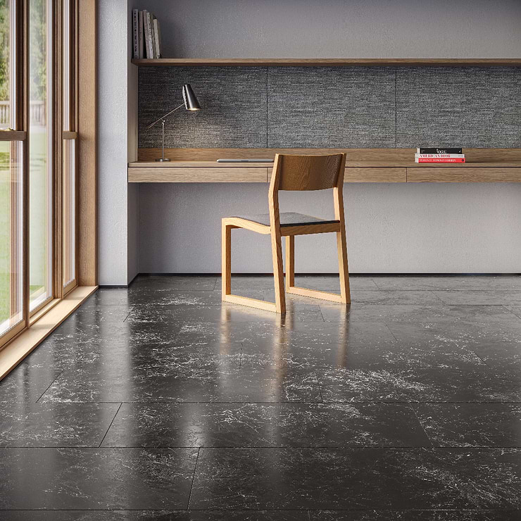 Marmo Perfetto Nero Black 24x48 Semi-Polished Porcelain Tile