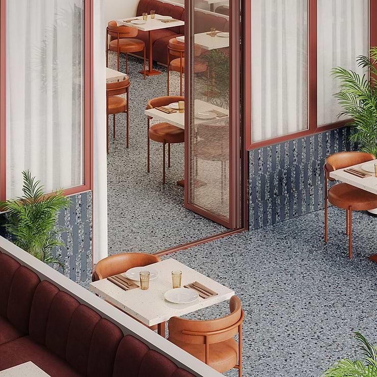 Kobe Flakes Ocean Blue 24x24 Terrazzo Look Matte Porcelain Tile
