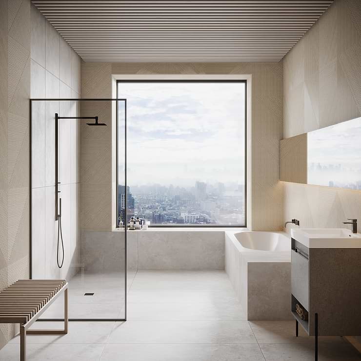 Enso Ash Beige 24x48 Ribbed Matte Porcelain Wood Look Tile