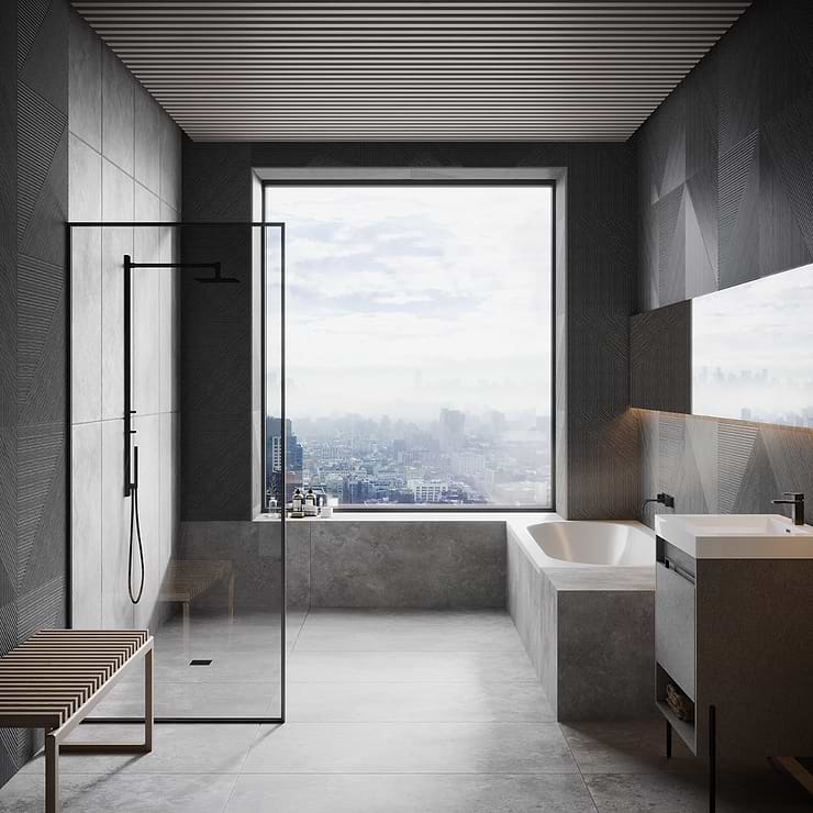 Enso Charcoal Black 24x48 Ribbed Matte Porcelain Wood Look Tile