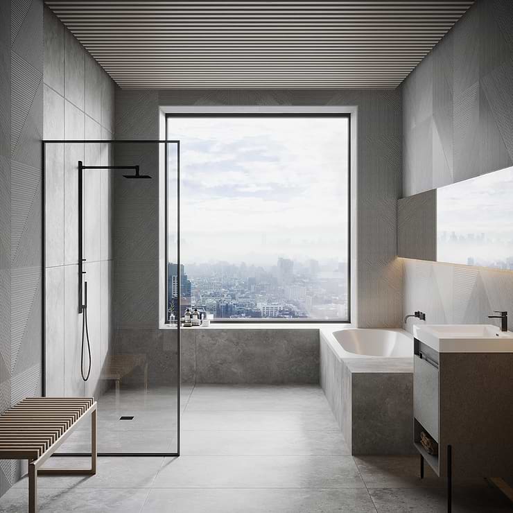 Enso Gray 24x48 Ribbed Matte Porcelain Wood Look Tile