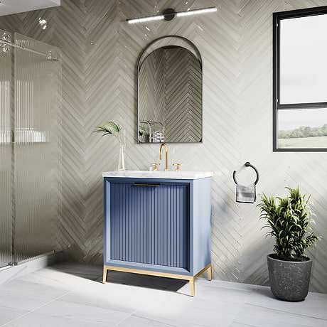 Bungalow Navy and Gold 30" Single Vanity with Carrara Marble Top