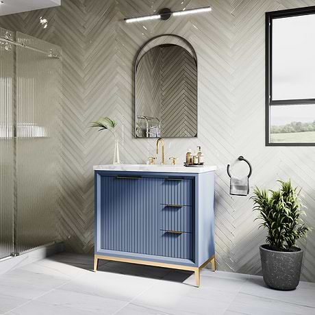 Bungalow Navy and Gold 36" Single Vanity with Carrara Marble Top