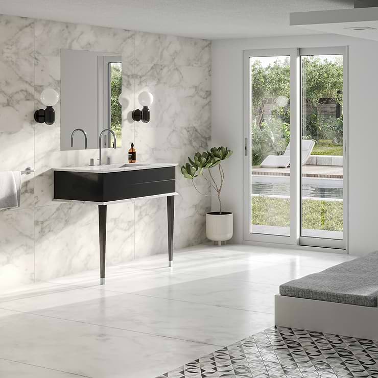 Classic Carrara 36" Black Vanity with Chrome Accents 