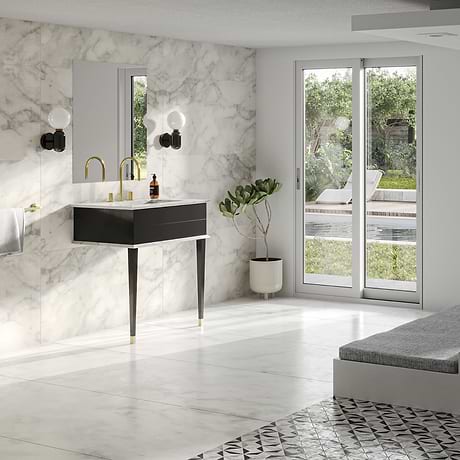 Classic Carrara 30" Black Vanity with Gold Accents 