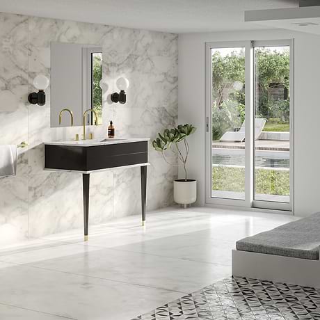 Classic Carrara 36" Black Vanity with Gold Accents 