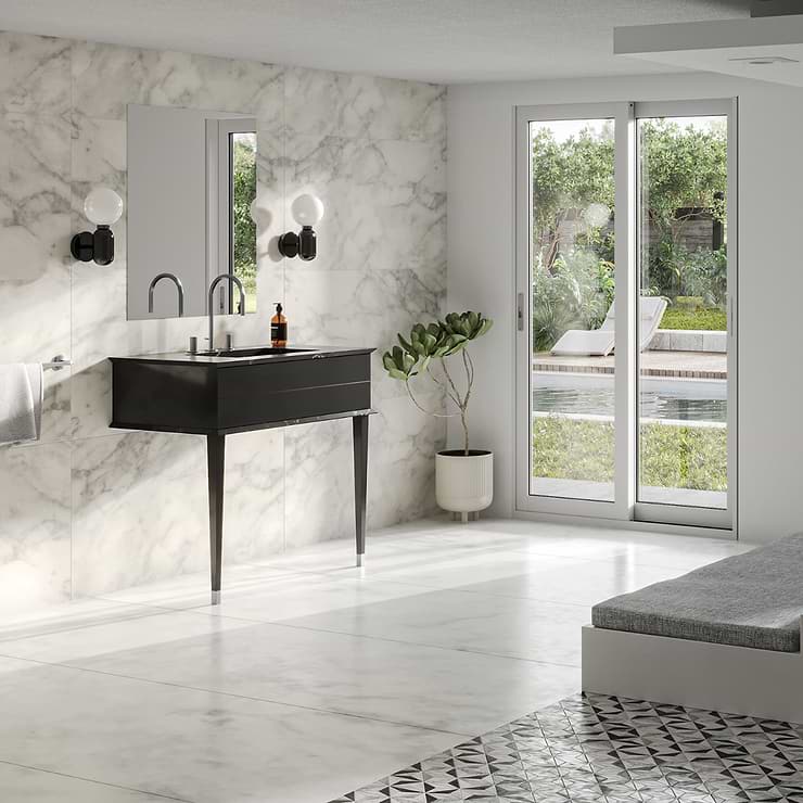 Classic Nero Marquina 36" Black Vanity with Chrome Accents 