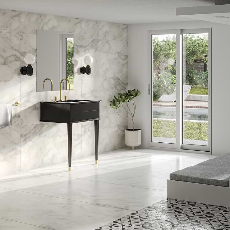 Classic Nero Marquina 24" Black Vanity with Gold Accents 