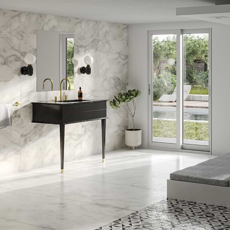 Classic Nero Marquina 36" Black Vanity with Gold Accents 