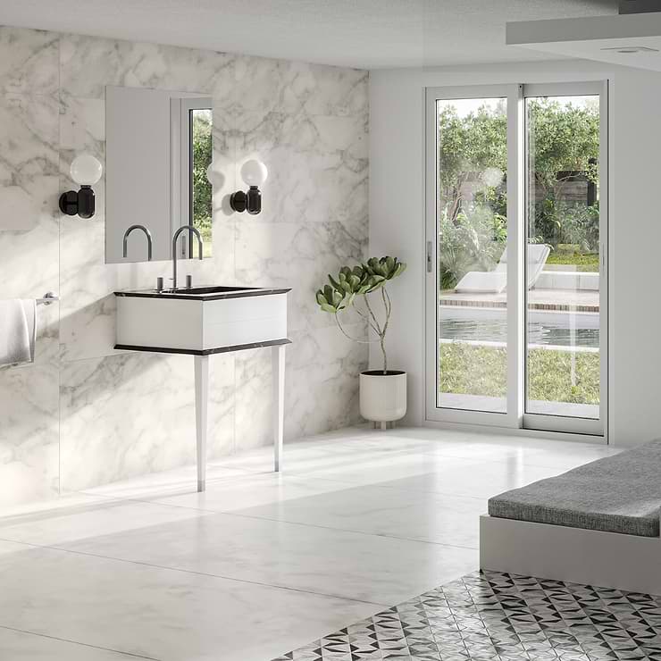 Classic Nero Marquina 24" White Vanity with Chrome Accents 