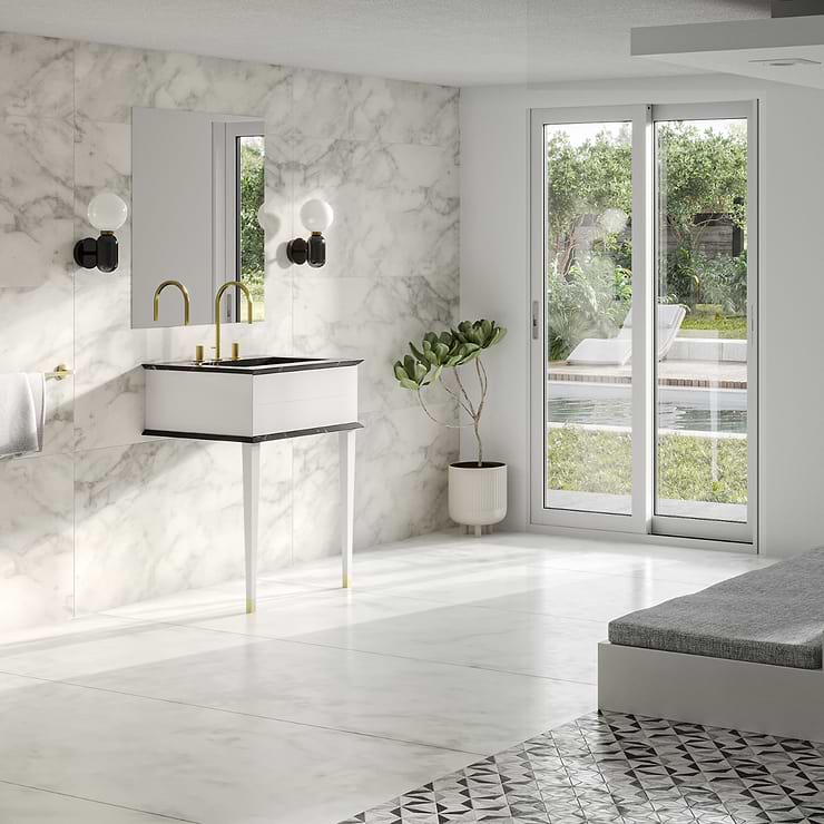 Classic Nero Marquina 24" White Vanity with Gold Accents 