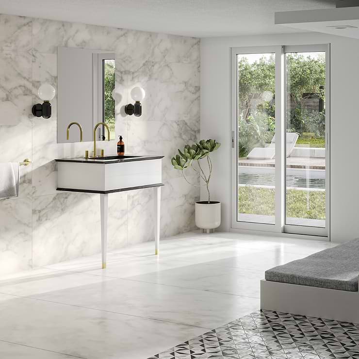 Classic Nero Marquina 30" White Vanity with Gold Accents 