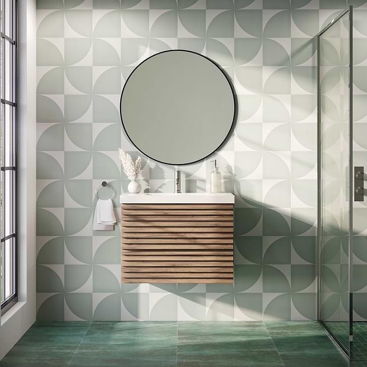 Stacy Garcia Maddox Deco Floor Mineral Green 8x8 Matte Porcelain Tile