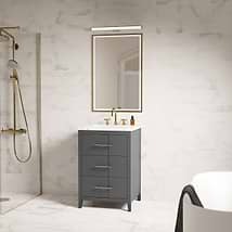 Iconic 24" Charcoal and Gold Vanity with Carrara Marble Top and Ceramic Basin