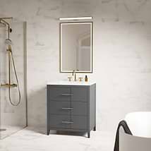 Iconic 30" Charcoal and Gold Vanity with Carrara Marble Top and Ceramic Basin
