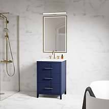 Iconic 24" Navy and Gold Vanity with Carrara Marble Top and Ceramic Basin