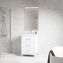 Iconic 24" White and Silver Vanity with Carrara Marble Top and Ceramic Basin