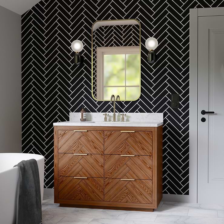 Marilyn 48" Woodgrain Vanity with Carrara Marble Top and Ceramic Basin