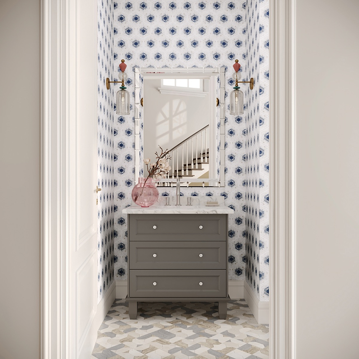 Ako Azul Blue 6" Hexagon Marble Micro Mosaic Tile