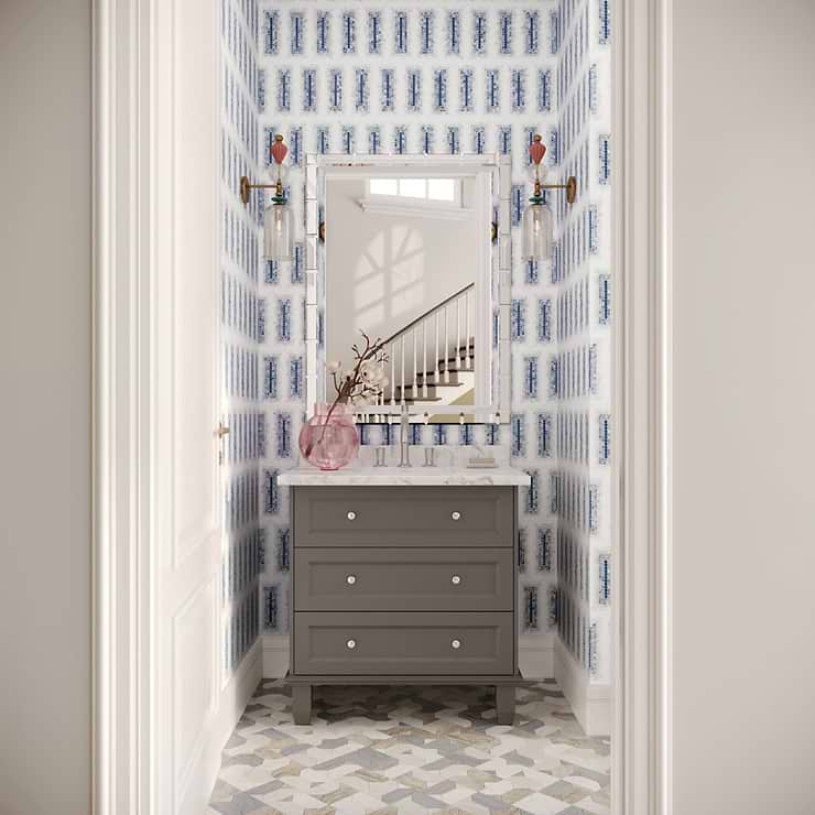 Ako Azul Blue 4x9 Rectangle Marble Micro Mosaic Tile