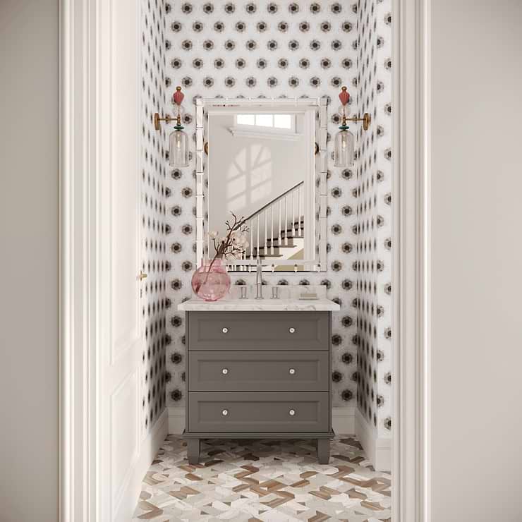 Ako Saint Laurent Brown 6" Hexagon Marble Micro Mosaic Tile
