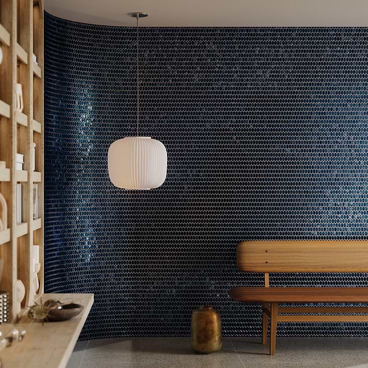 Flicker Metallic Midnight Blue 1/4" x 1" Polished Glass Mosaic Tile