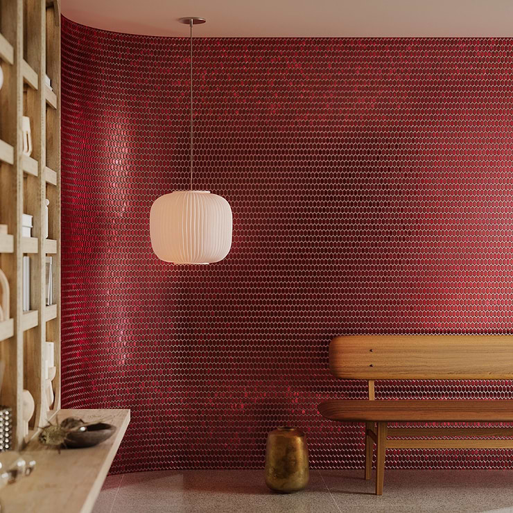Flicker Metallic Red 1/4" x 1" Polished Glass Mosaic Tile