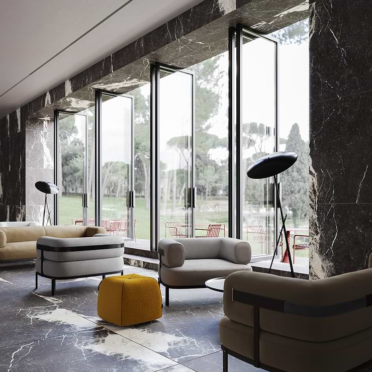 Autograph Noir Sabbia Black 48x48 Marble Look Satin Porcelain Tile