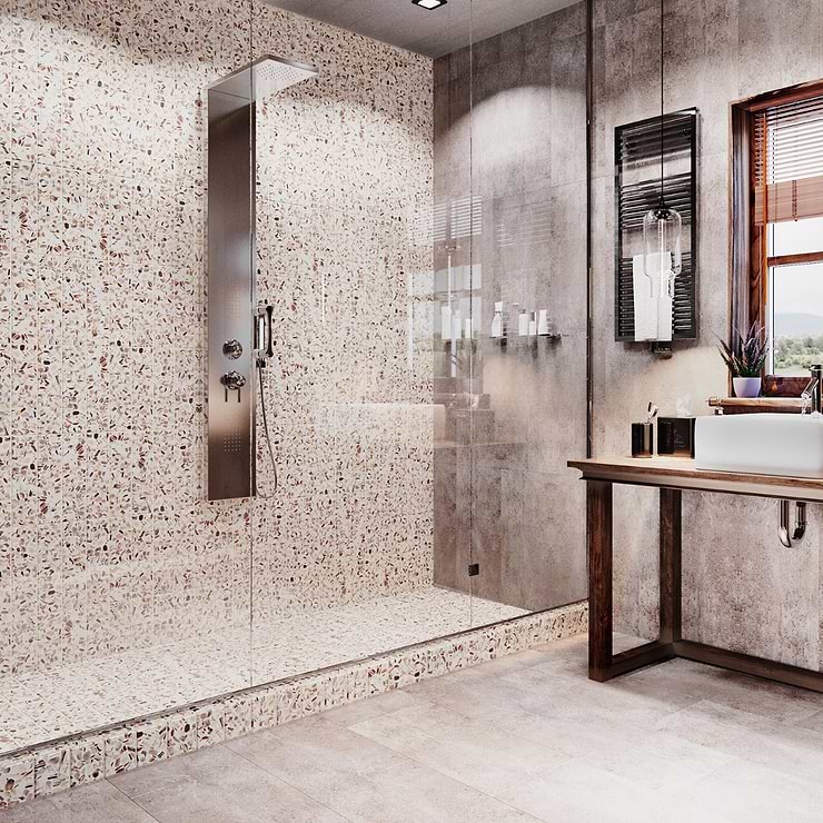 Reef Cream 3x12 Polished Pearl Terrazzo Subway Tile