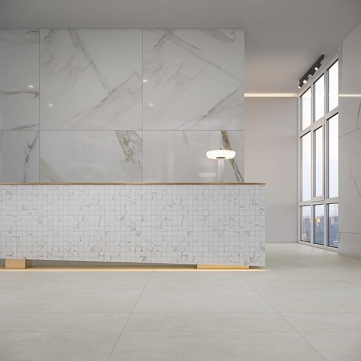 Minera Sahara Blanco White 48x48 Marble Look Polished Porcelain Tile