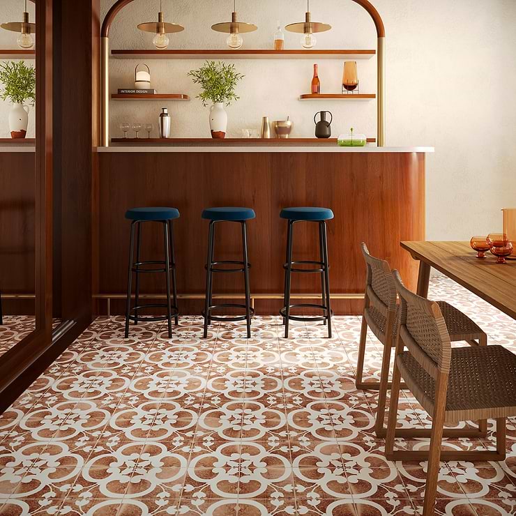Angela Harris Mediterra Flora Terracotta 8x8 Matte Porcelain Tile