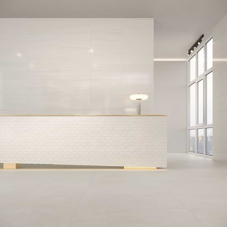 Minera Dolomite Warm White 24x48 Marble Look Polished Porcelain Tile