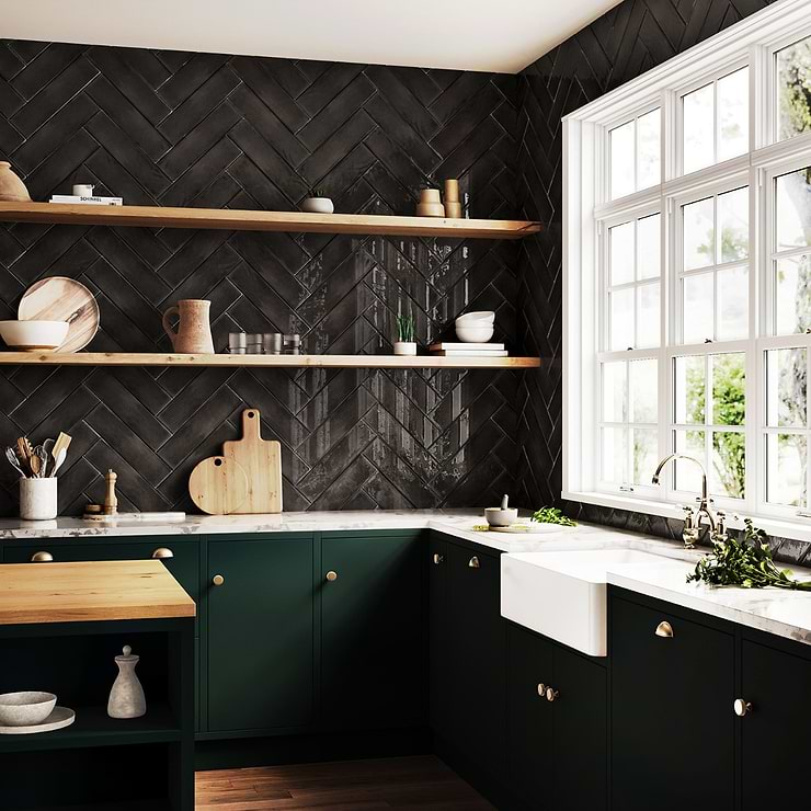 Stacy Garcia ArtBlock Nero Black 4x16 Glossy Porcelain Tile