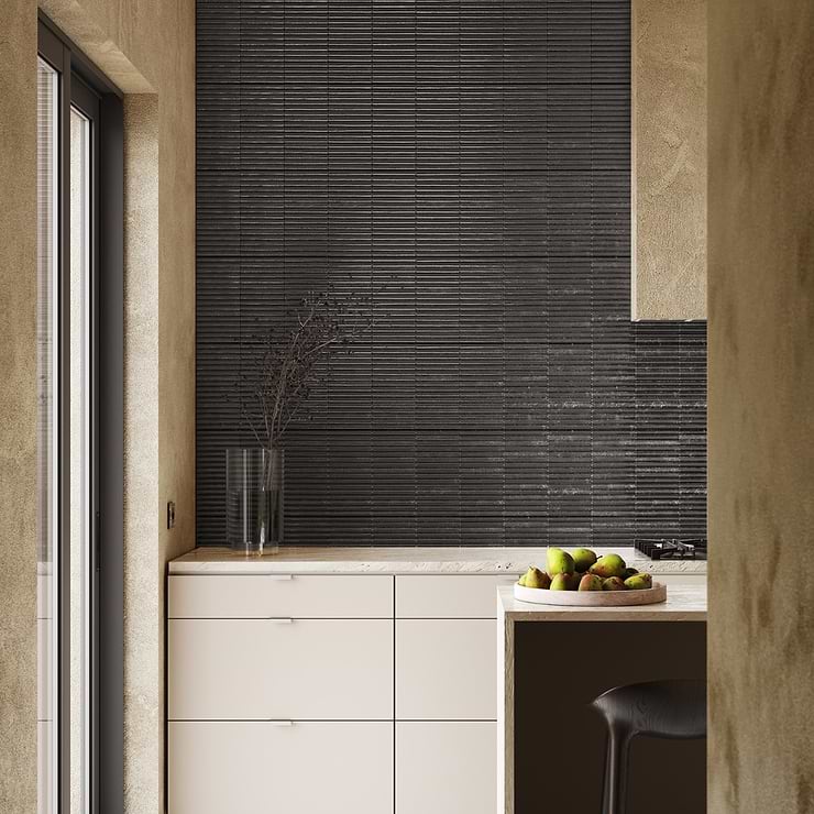 Curve Fluted Black 6x12 3D Glossy Ceramic Tile