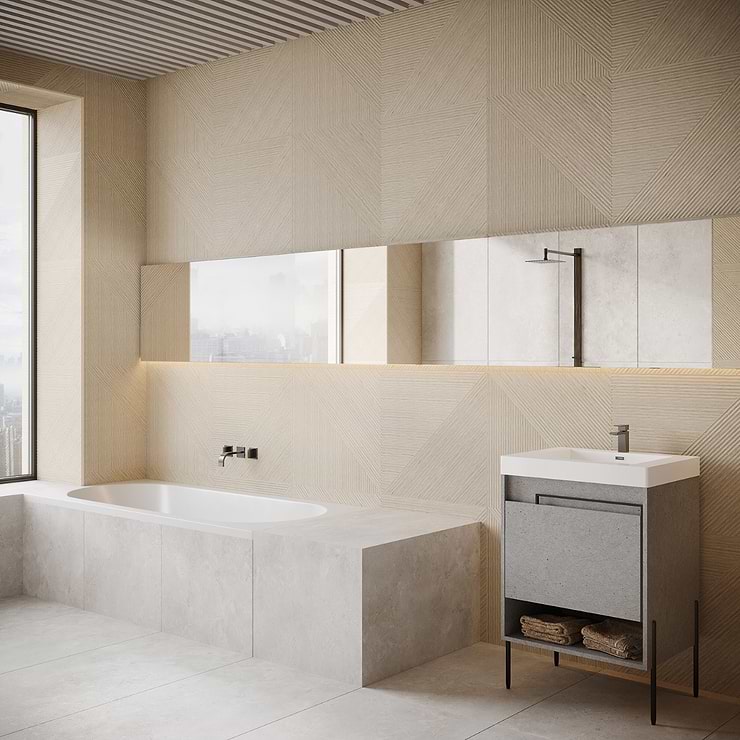 Enso Ash Beige 24x48 Ribbed Matte Porcelain Wood Look Tile