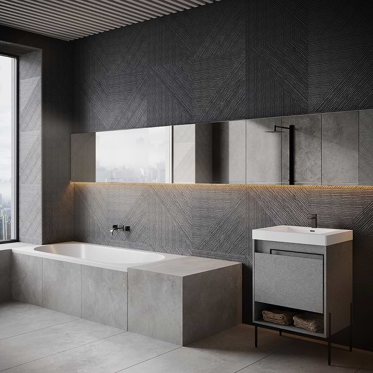 Enso Charcoal Black 24x48 Ribbed Matte Porcelain Wood Look Tile