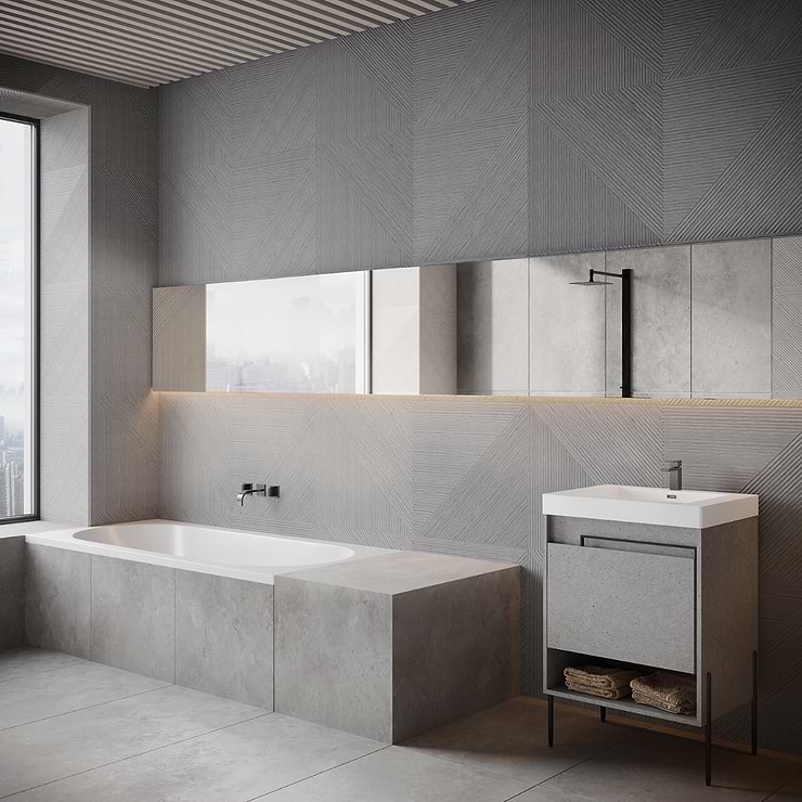 Enso Gray 24x48 Ribbed Matte Porcelain Wood Look Tile