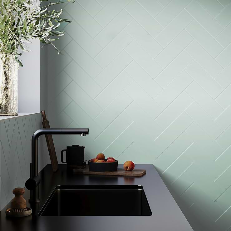 Loft Seafoam Green 4x12 Frosted Glass Subway Tile