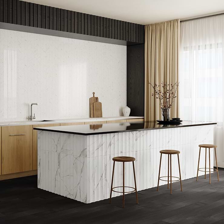 Stonework Fluted Alaska White 12x24 3D Honed Marble Tile