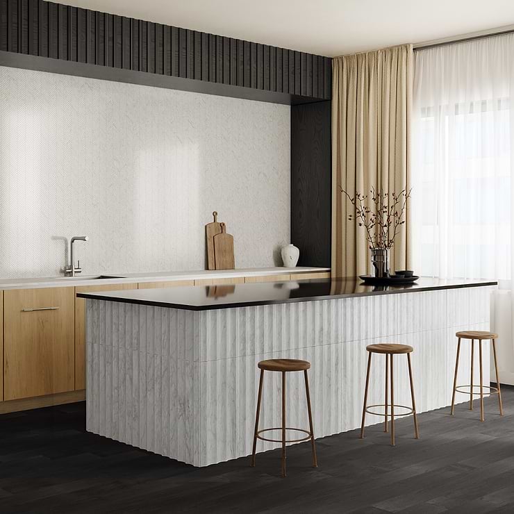 Stonework Fluted Carrara White 12x24 3D Honed Marble Tile